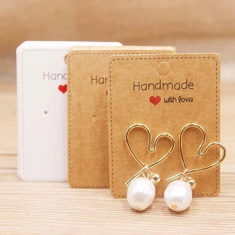 50pc Paper Earring Handmade Style Earring Card 5x5cm/3x3cm/5x9cm/5x6.5cm/5x7cm Brown/White DIY Jewelry Package Card