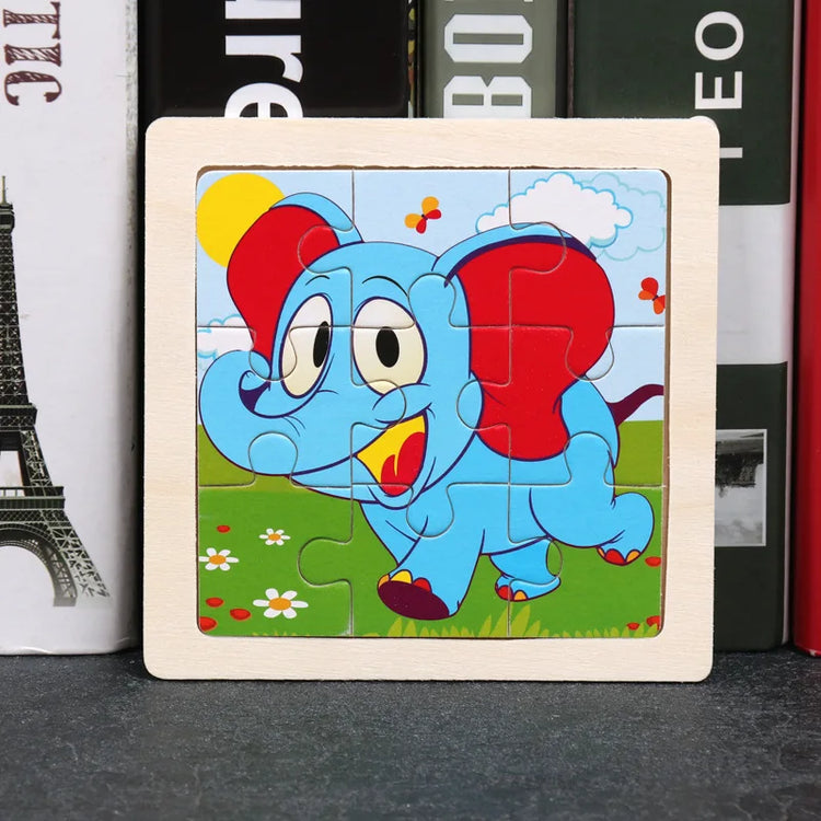 11*11cm 3D Wooden Puzzle Baby Toys Cartoon Animal Traffic Tangram Jigsaw Puzzle Early Learning Educational Toys for Children