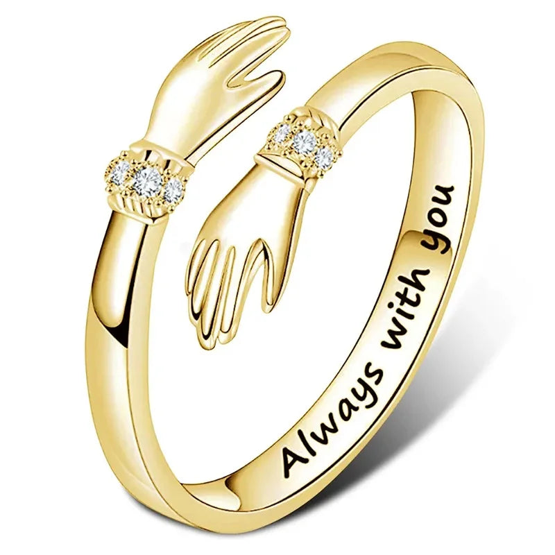 Classic Brass Hugging Hands Open Ring for Women Adjustable Flower Design-Romantic Fashion Daily Gift Engagement/Birthday