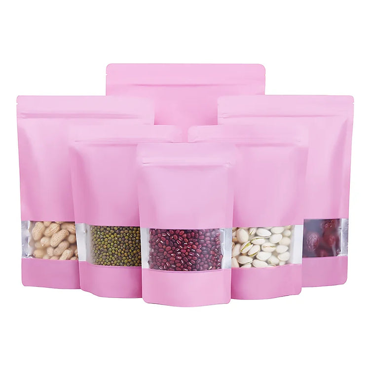 100PCS Stand Up Matte Aluminum Foil Window Ziplock Bag DIY Logo Print Snack Drip Coffee Beans Spice Candy Gift Storage Pouches