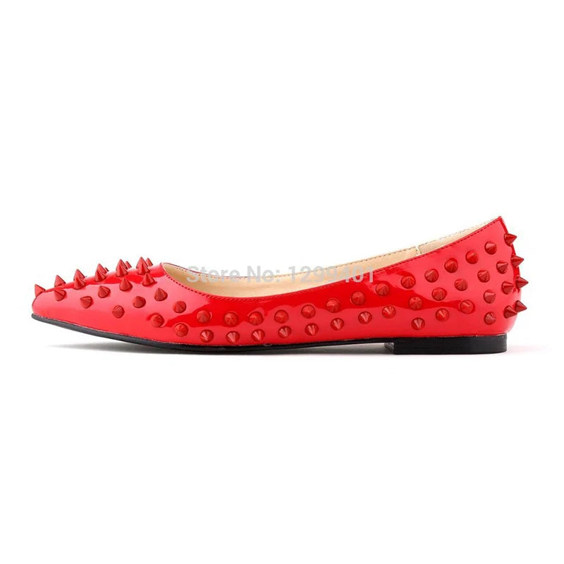 LOSLANDIFEN Womens Ladies Luxury Sexy Pointed Toe Faux Leather Patent Flats Dolly Ballet Rivets Court Shoes