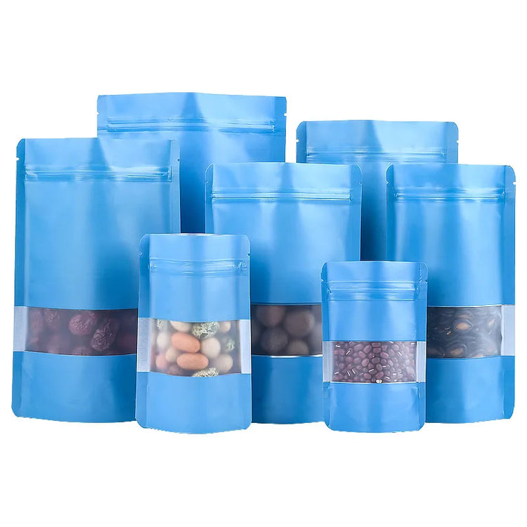 100PCS Stand Up Matte Aluminum Foil Window Ziplock Bag DIY Logo Print Snack Drip Coffee Beans Spice Candy Gift Storage Pouches