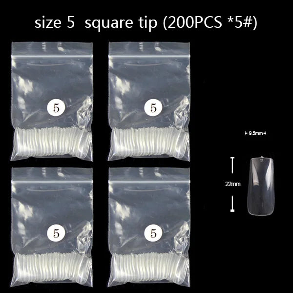 TSZS 200pcs Short Medium Oval Almond Square Fake Nails Full Cover Single Size Acrylic Clear Art Tips For Display Stick-On Nail
