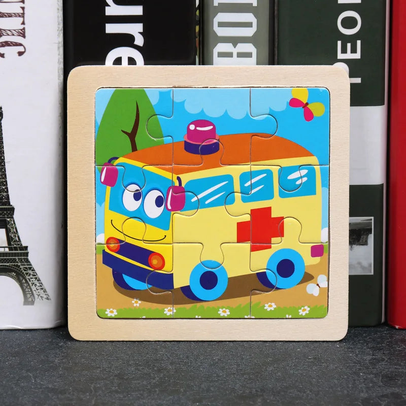11*11cm 3D Wooden Puzzle Baby Toys Cartoon Animal Traffic Tangram Jigsaw Puzzle Early Learning Educational Toys for Children