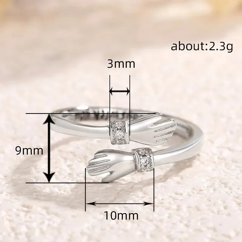 Classic Brass Hugging Hands Open Ring for Women Adjustable Flower Design-Romantic Fashion Daily Gift Engagement/Birthday