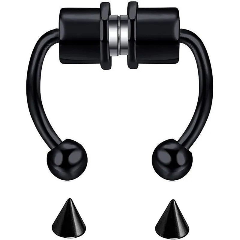 Women Fake Piercing Nose Ring Hoop Septum Piercing Nose Clip Rock HipHoop Stainless Steel Magnet Fashion Body Jewelry Wholesale
