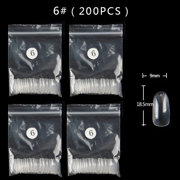 TSZS 200pcs Short Medium Oval Almond Square Fake Nails Full Cover Single Size Acrylic Clear Art Tips For Display Stick-On Nail