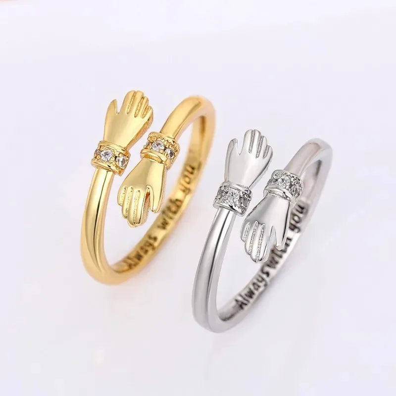 Classic Brass Hugging Hands Open Ring for Women Adjustable Flower Design-Romantic Fashion Daily Gift Engagement/Birthday