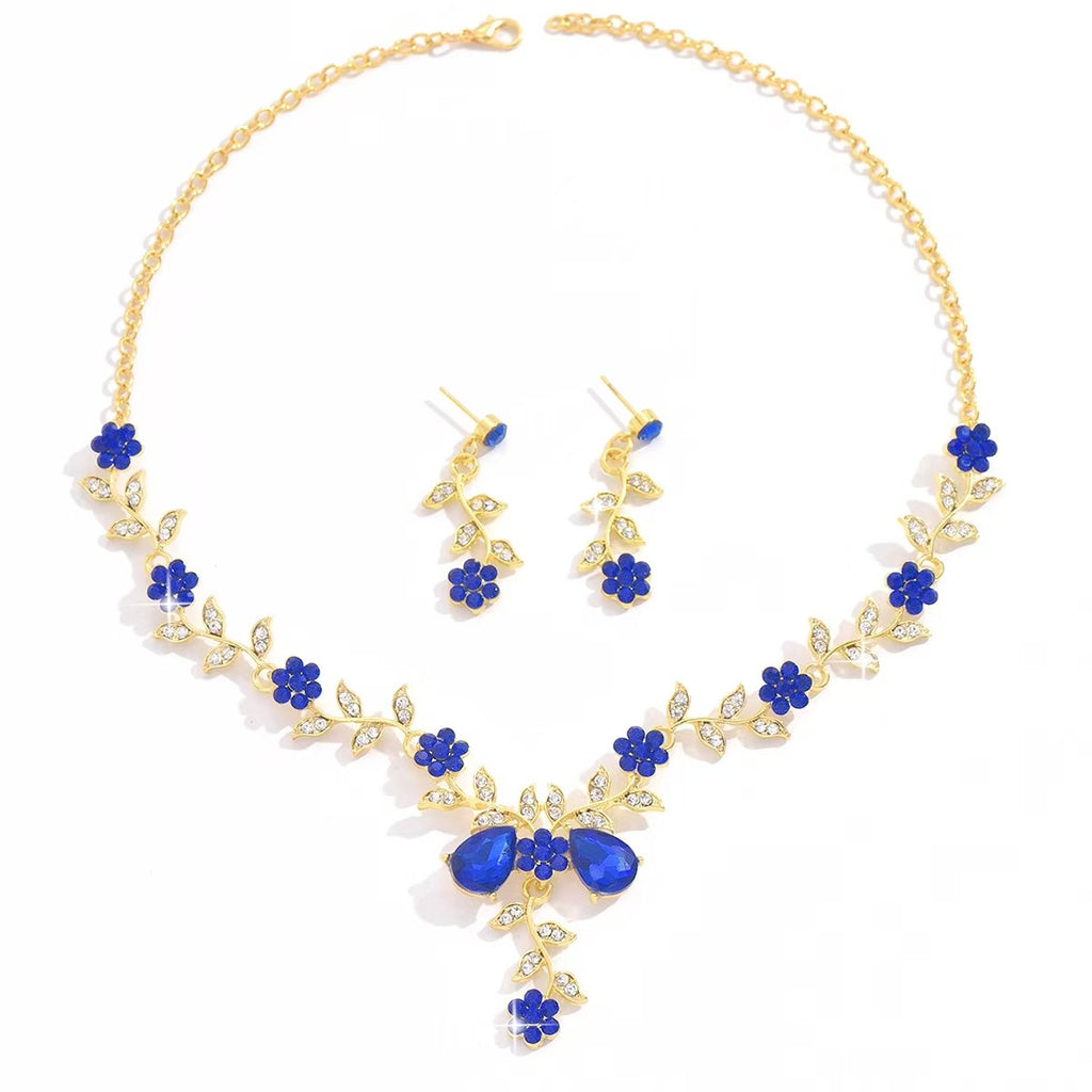 European and American Exaggerated Fashion Personality Rhinestone Crystal Necklace Earrings Set Ladies Prom Clothing Factory Home Decoration Wholesale
