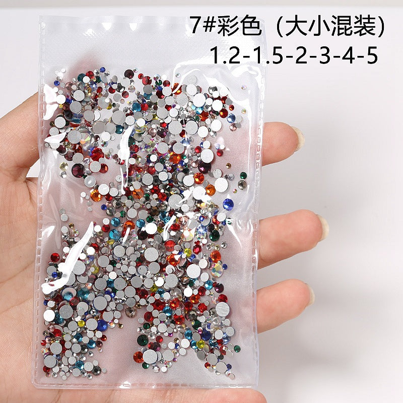 Internet celebrity colorful flat small round diamond nail decoration size mixed glass rhinestone 1440 nail jewelry wholesale