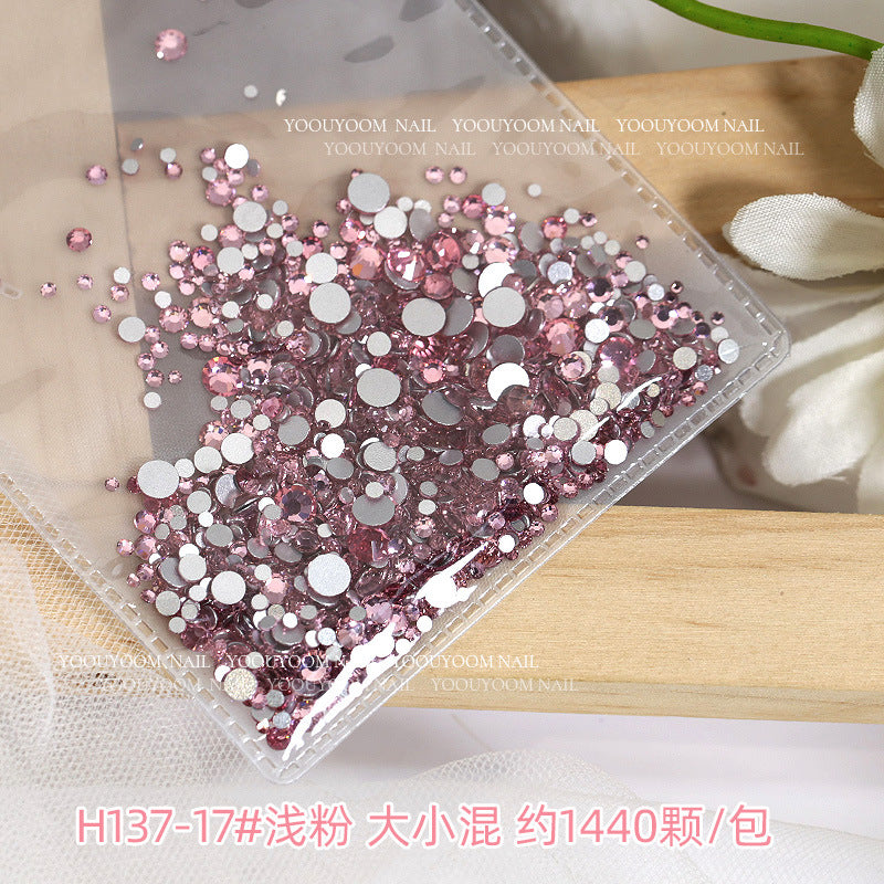 Internet celebrity colorful flat small round diamond nail decoration size mixed glass rhinestone 1440 nail jewelry wholesale