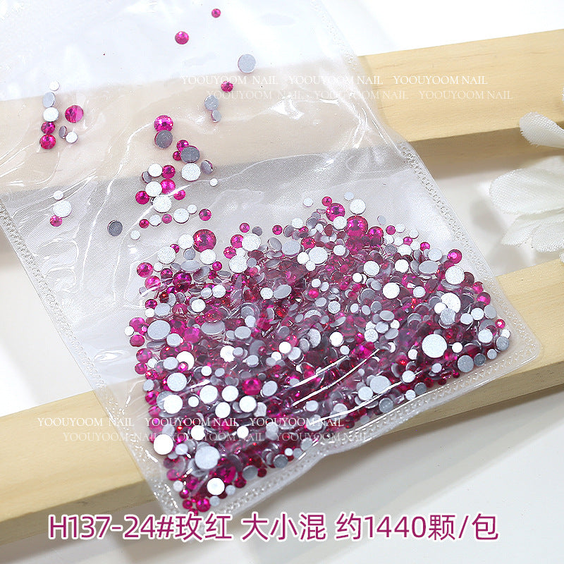 Internet celebrity colorful flat small round diamond nail decoration size mixed glass rhinestone 1440 nail jewelry wholesale