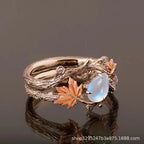 European and American Cross-Border Fashion Design Ins Style Retro Ancient Golden Branches Maple Leaf Ring Women's Niche High-End Index Finger Ring