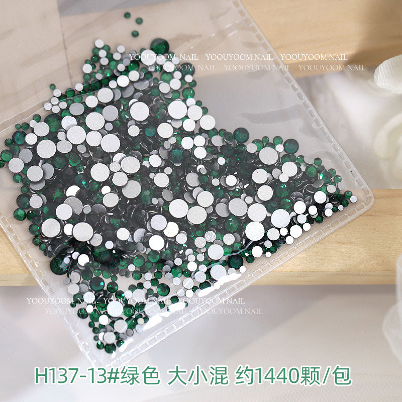 Internet celebrity colorful flat small round diamond nail decoration size mixed glass rhinestone 1440 nail jewelry wholesale