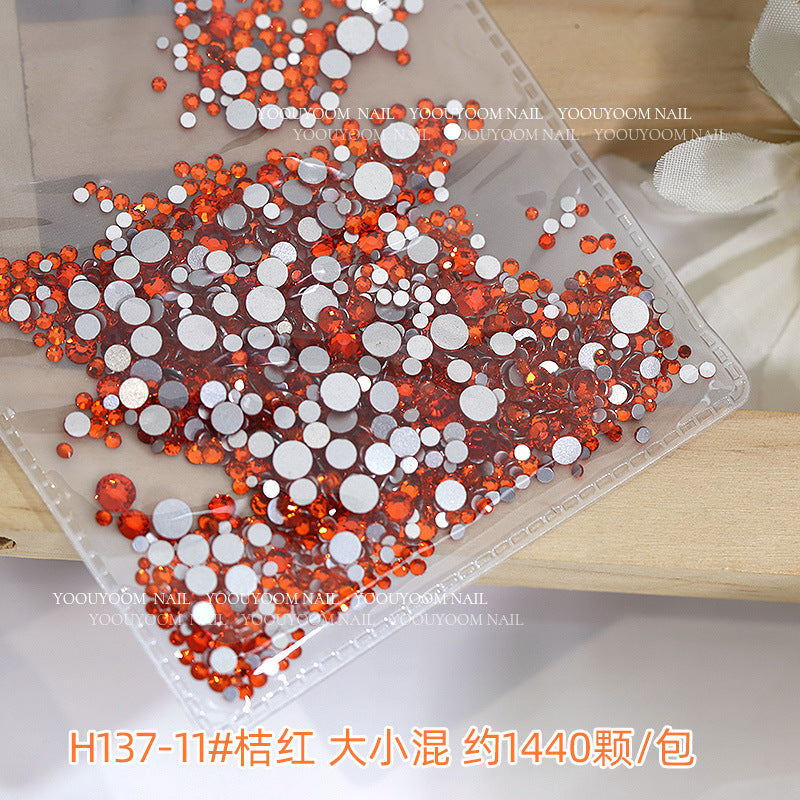 Internet celebrity colorful flat small round diamond nail decoration size mixed glass rhinestone 1440 nail jewelry wholesale