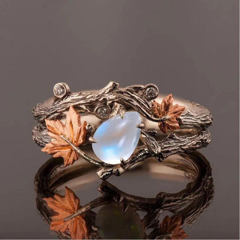European and American Cross-Border Fashion Design Ins Style Retro Ancient Golden Branches Maple Leaf Ring Women's Niche High-End Index Finger Ring
