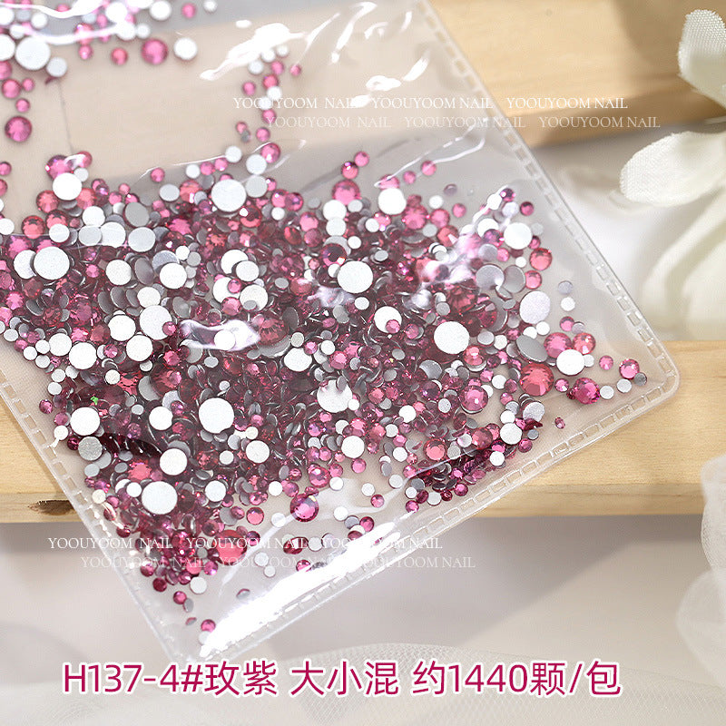 Internet celebrity colorful flat small round diamond nail decoration size mixed glass rhinestone 1440 nail jewelry wholesale