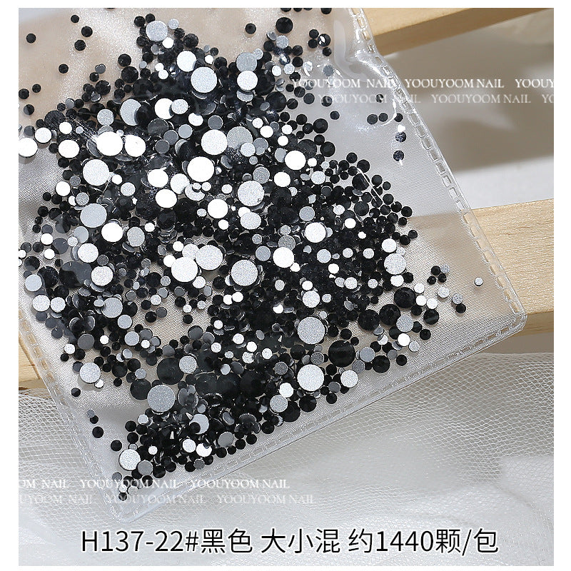 Internet celebrity colorful flat small round diamond nail decoration size mixed glass rhinestone 1440 nail jewelry wholesale