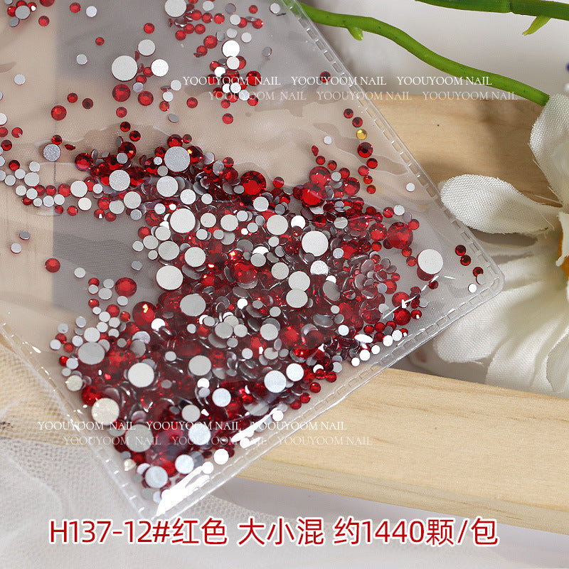 Internet celebrity colorful flat small round diamond nail decoration size mixed glass rhinestone 1440 nail jewelry wholesale
