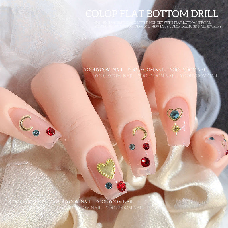 Internet celebrity colorful flat small round diamond nail decoration size mixed glass rhinestone 1440 nail jewelry wholesale