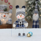 Cross Border Christmas Decorations Ski Snowman Doll Desktop Doll Blue Gauge Fabric Christmas Iron Feet Snowman Ornaments