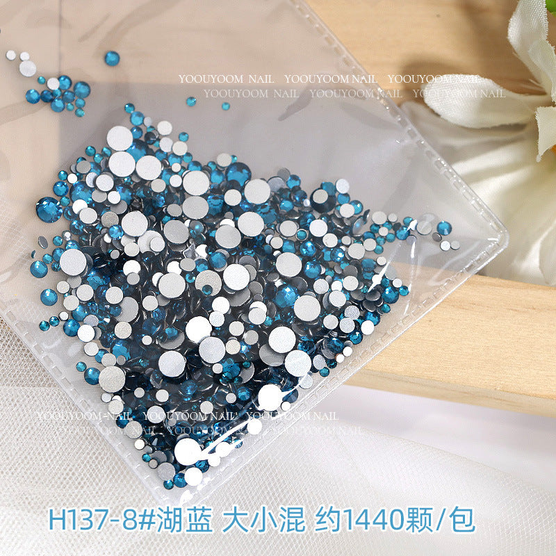 Internet celebrity colorful flat small round diamond nail decoration size mixed glass rhinestone 1440 nail jewelry wholesale