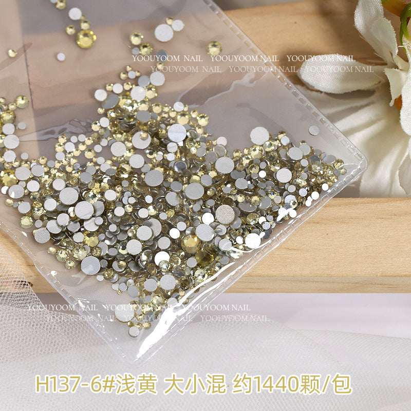 Internet celebrity colorful flat small round diamond nail decoration size mixed glass rhinestone 1440 nail jewelry wholesale