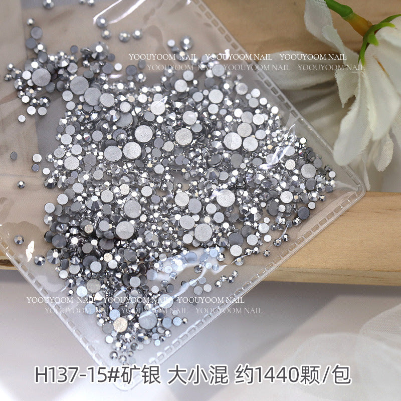 Internet celebrity colorful flat small round diamond nail decoration size mixed glass rhinestone 1440 nail jewelry wholesale