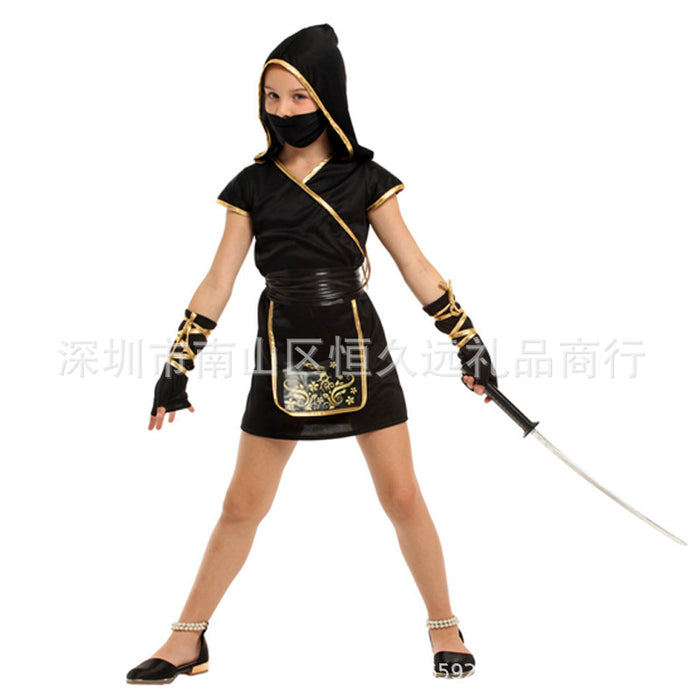Halloween Costume G-0372 Black Gold Ninja Girl Masquerade Cosplay Girl Ninja Show Costume