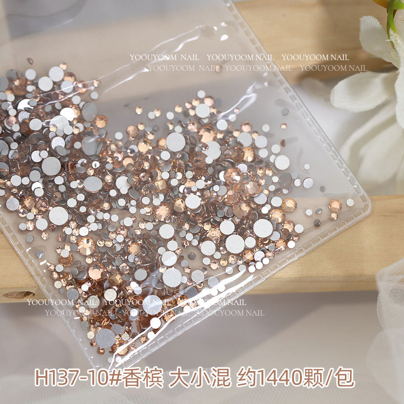 Internet celebrity colorful flat small round diamond nail decoration size mixed glass rhinestone 1440 nail jewelry wholesale