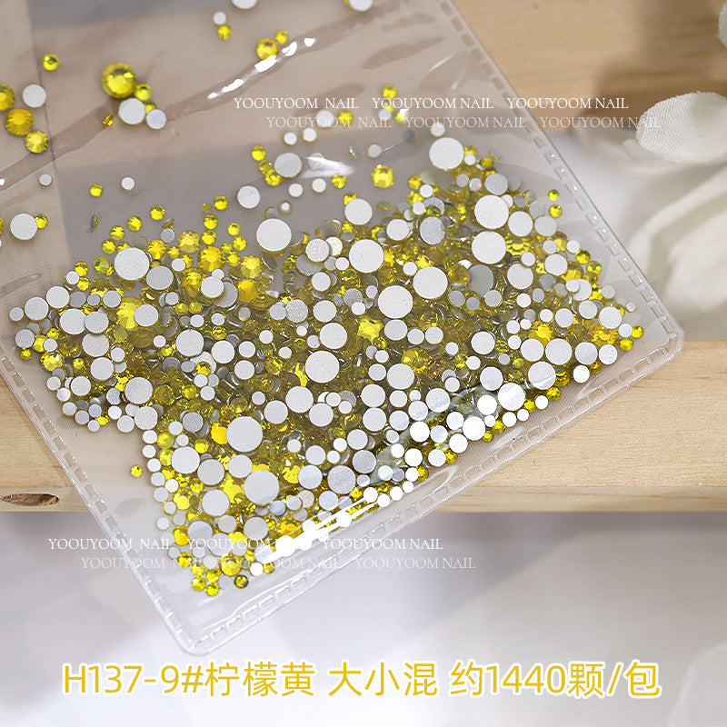 Internet celebrity colorful flat small round diamond nail decoration size mixed glass rhinestone 1440 nail jewelry wholesale