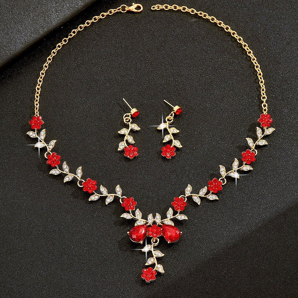 European and American Exaggerated Fashion Personality Rhinestone Crystal Necklace Earrings Set Ladies Prom Clothing Factory Home Decoration Wholesale