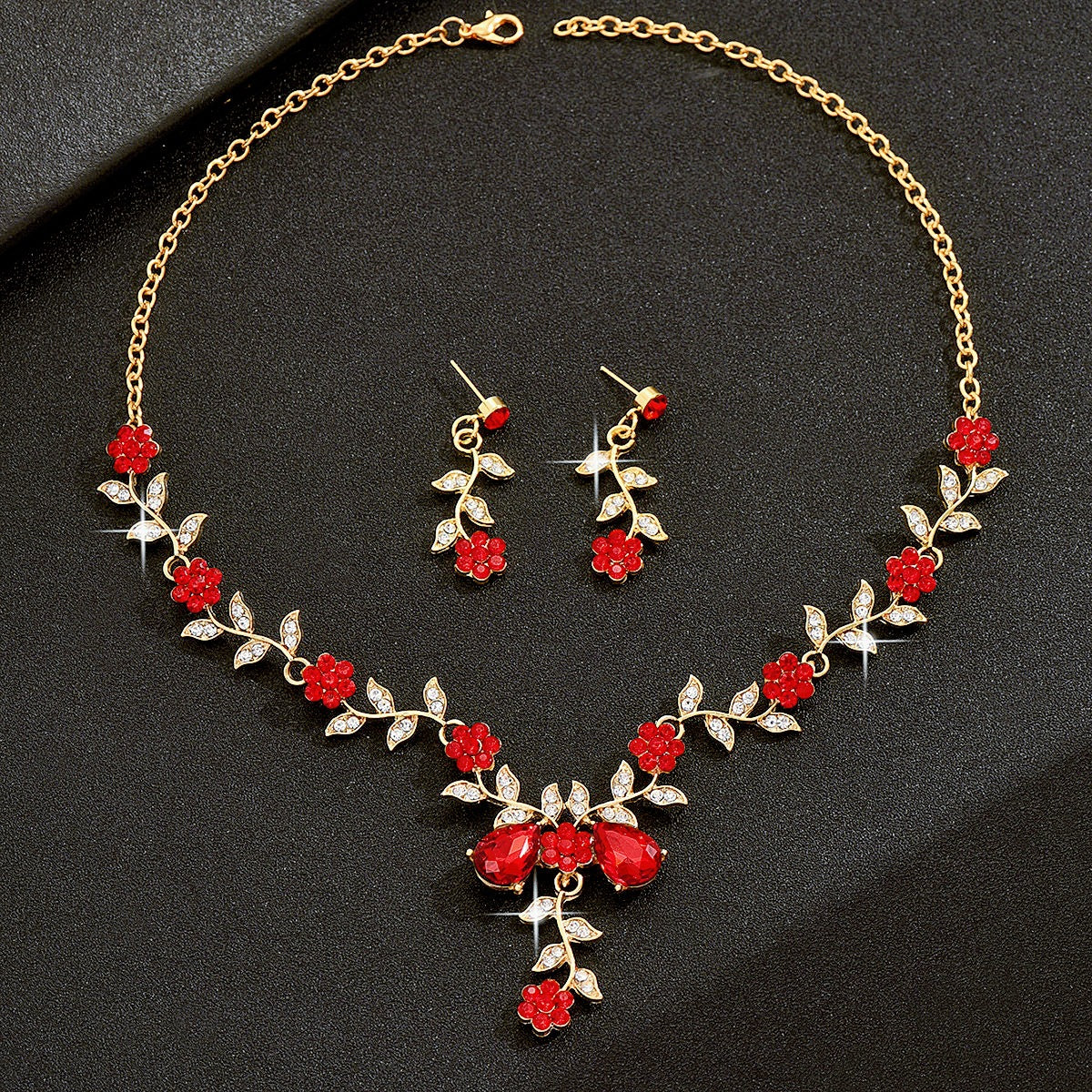 European and American Exaggerated Fashion Personality Rhinestone Crystal Necklace Earrings Set Ladies Prom Clothing Factory Home Decoration Wholesale