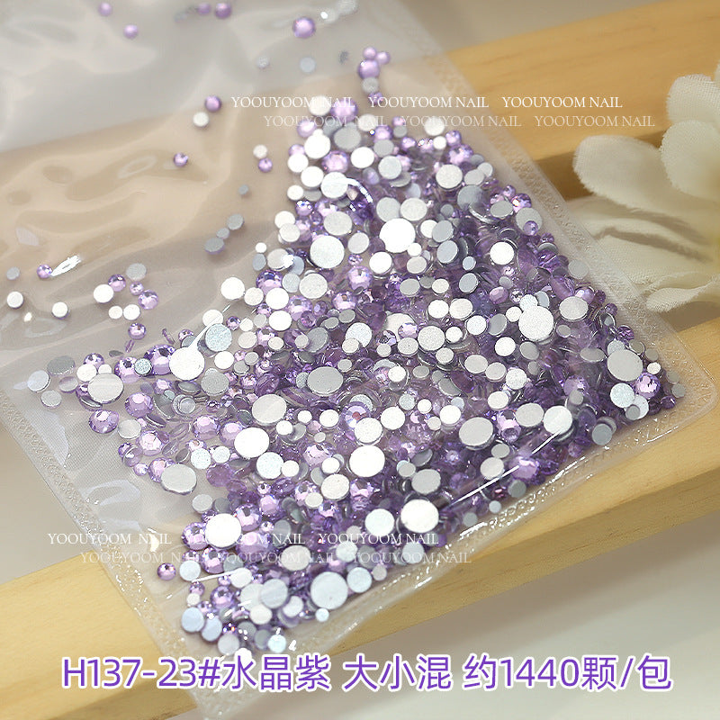 Internet celebrity colorful flat small round diamond nail decoration size mixed glass rhinestone 1440 nail jewelry wholesale