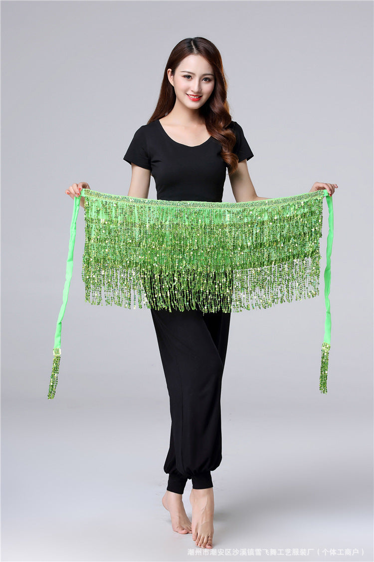 Halloween New Belly Dance Beads Waist Chain 4 Layer Beads Sequins Dance Performance Hip Towel Tassel Waist Seal Belt