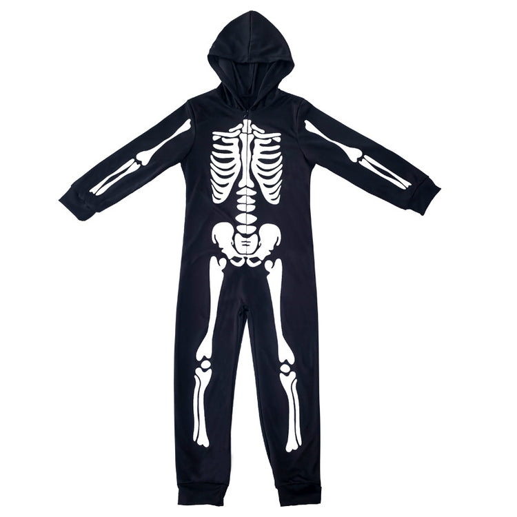 Cross-border Halloween Children's Costume Skull Skeleton White Luminous Ghost Costume Playing One-piece Hooded Costume Costume
