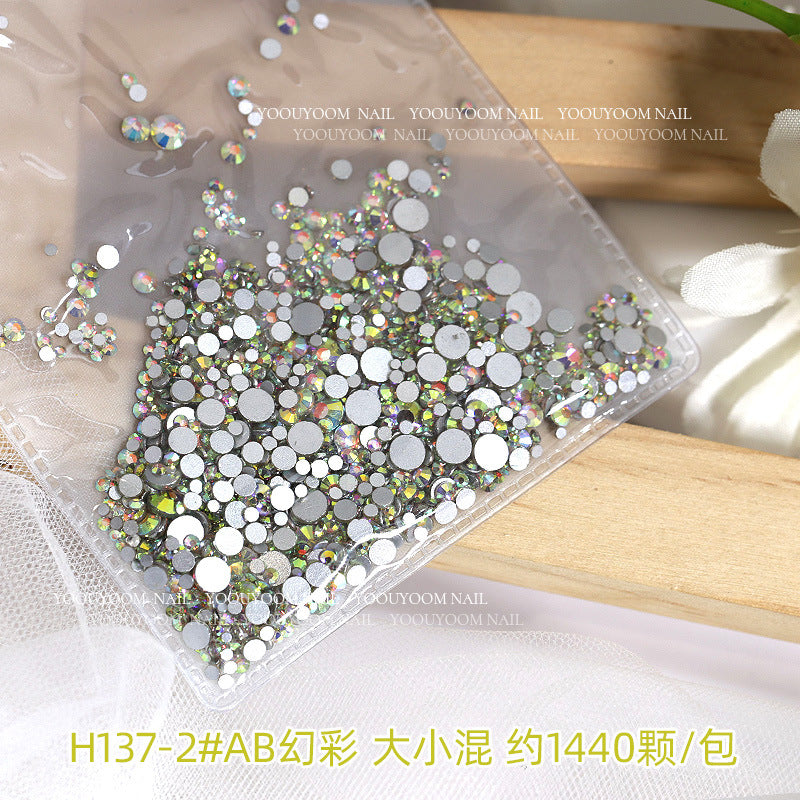 Internet celebrity colorful flat small round diamond nail decoration size mixed glass rhinestone 1440 nail jewelry wholesale