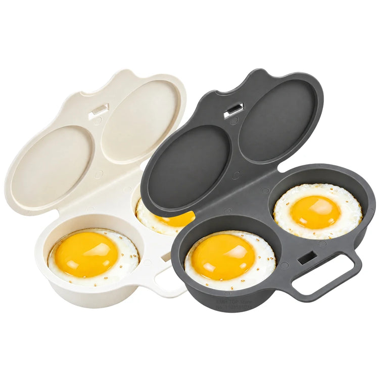 iLMH Microwave Egg Cooker, BPA Free Non Stick Dual Cavity Egg Poacher, Quick Oil Free Breakfast Maker for Home Kitchen Dorm