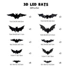 Halloween Bats Decorations,3D Pvc Bat on The Wall,Black Bats Wall Stickers,Halloween Scary Props