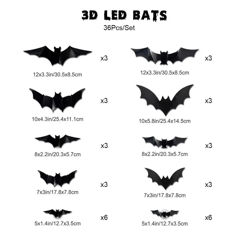 Halloween Bats Decorations,3D Pvc Bat on The Wall,Black Bats Wall Stickers,Halloween Scary Props
