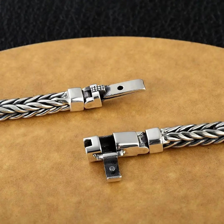 100% S925 Sterling Silver Handmade Woven Retro Domineering Style Personality Keel Man Woman Pure S925 Silver Bracelet Jewelry