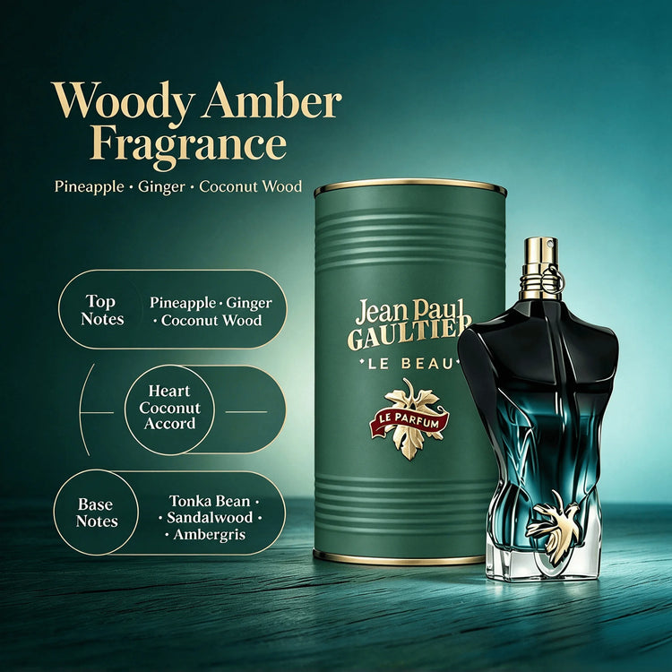 Jean Paul Gaultier Le Beau Unisex EDT Spray 125ml Long Lasting Fresh Woody Aquatic Fragrance Luxury Cologne Perfume Gift for Men Women Daily Party Holiday