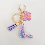 Fashion butterfly Fringe Initial Keychain Drop Glue Blend Sequin A-Z26 Letter Keychain Cute Ladies Student Bag Accessory Gift