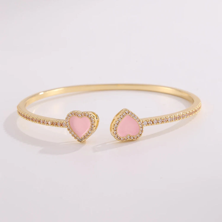 Yupsk 3pcs/set Pink Acrylic Oil Dripping Heart Stacking Bracelets for Women Girls Sweet Exquisite Jewelry Gift