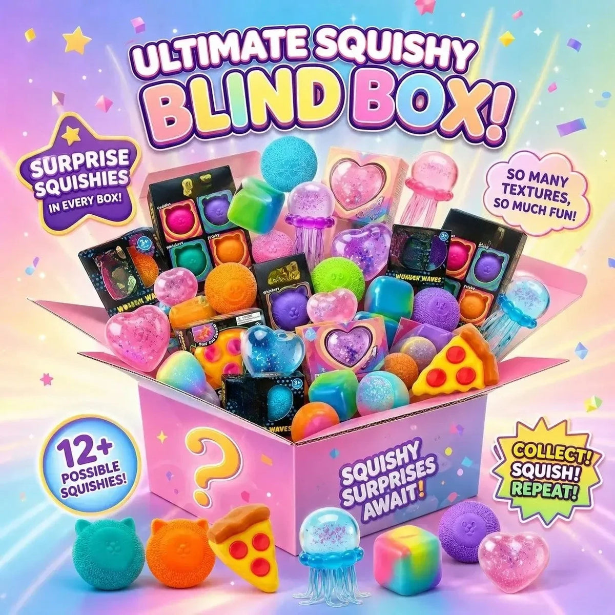 100+ Pieces Assorted Squishy Figures Blind Box Surprise Toy Slow Rising Soft Fidget Toys Featuring Moai Head Panda Rabbit Stress