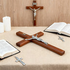 7.8 Inch Wooden Wall Cross Decor Hand Carved Catholic Home Decoration for Table or Wall Hanging Gift for Baptism Birthday