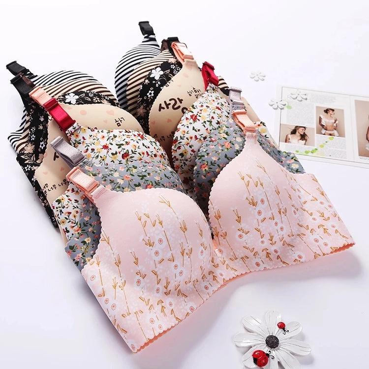 Women Lingerie Seamless Adjustable Bra Sexy Comfortable Nylon Flower Print One-Piece Underwear 1Pcs Breathable