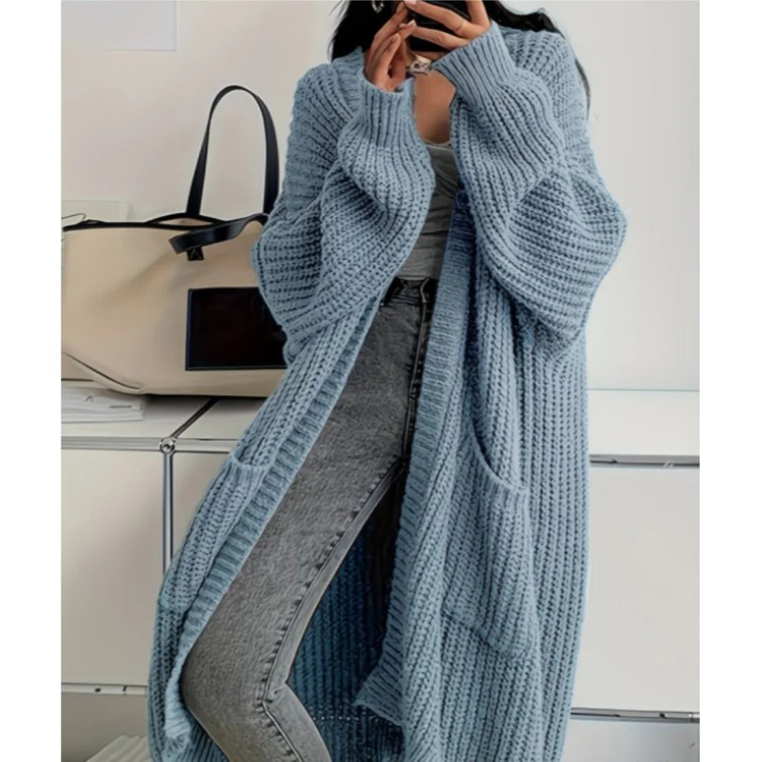 Women Knitted Cardigan Autumn Loose V-neck Long Sleeve Casual Midi Outerwear Simple Sweater Coat Basic Soft Y2K Jacket All-match