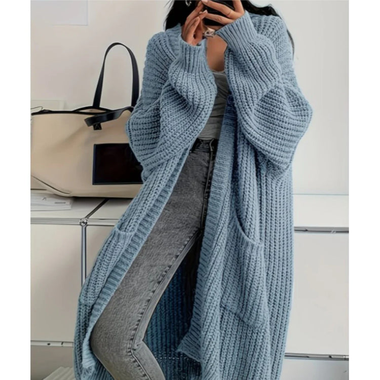 Women Knitted Cardigan Autumn Loose V-neck Long Sleeve Casual Midi Outerwear Simple Sweater Coat Basic Soft Y2K Jacket All-match