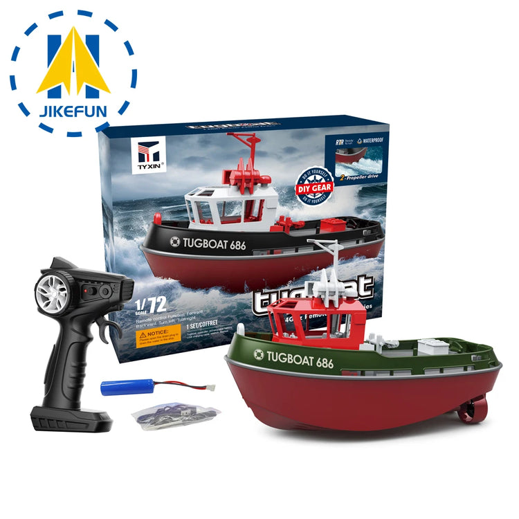 JIKEFUN 686 Rc Boat 2.4G 1/72 Powerful Dual Motor Long Range Wireless Electric Remote Control Tugboat Model  Toys Birthday Gifts